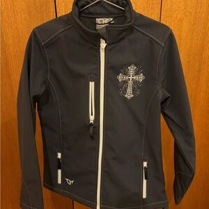 Women's Black Jean Jacket with Cross Design